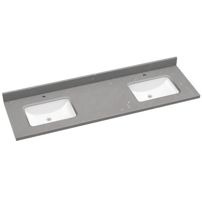 72 Inch Cultured Marble Gray Rectangular Right Double Sink Bath Vanity Top With Backsplash Countertop In Gray
