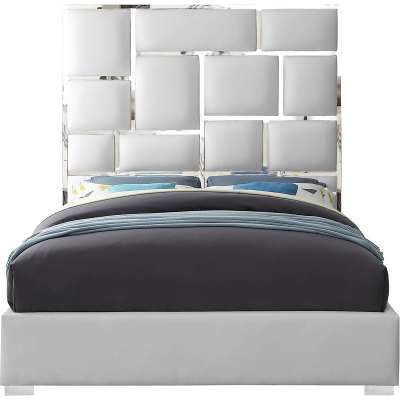 Uthyr Upholstered Panel Bed, Queen, White Vegan Leather