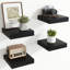 Ensemble de 4 tablettes flottantes, supports muraux invisibles pour salon, salle de bain, cuisine, design moderne rustique avec installation robuste, finition noire-496939721