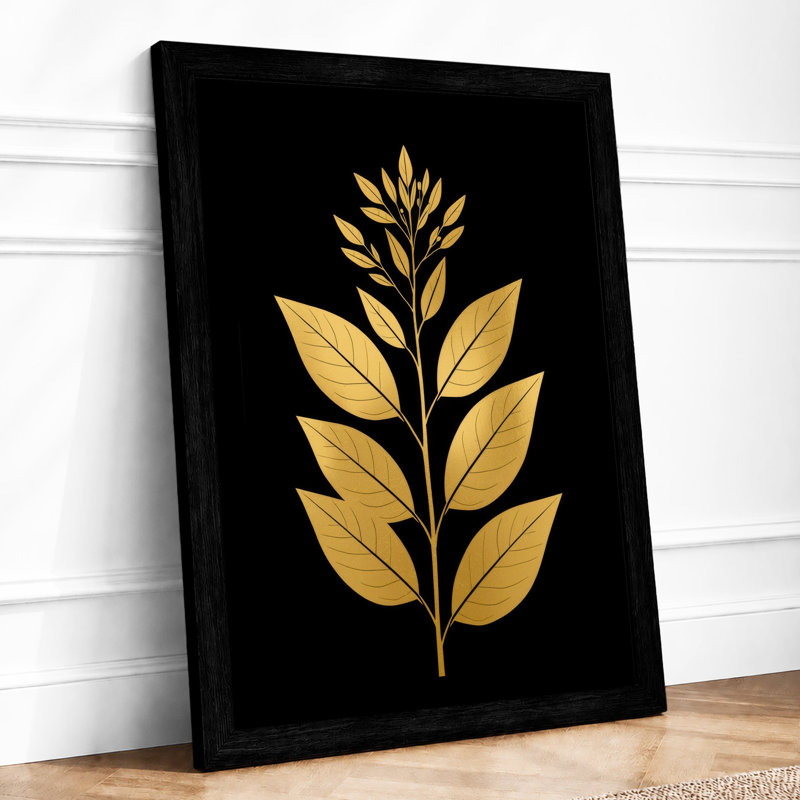 Golden Stem Botanical - Framed Print, A2 - 59.4 x 42.0 cm, Black