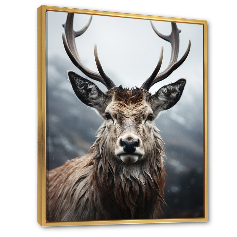 Cerf Bearnard monochrome I, H 32 po x l 24 po x P 1 po, Cadre flottant doré