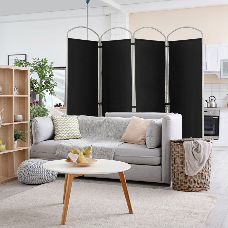 Foulger 221cm W x 188cm H 4 - Panel Folding Room Divider, Black