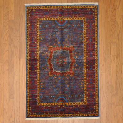 Bungalow Rose Hand-Knotted Afghan Mamluk Wool Rug