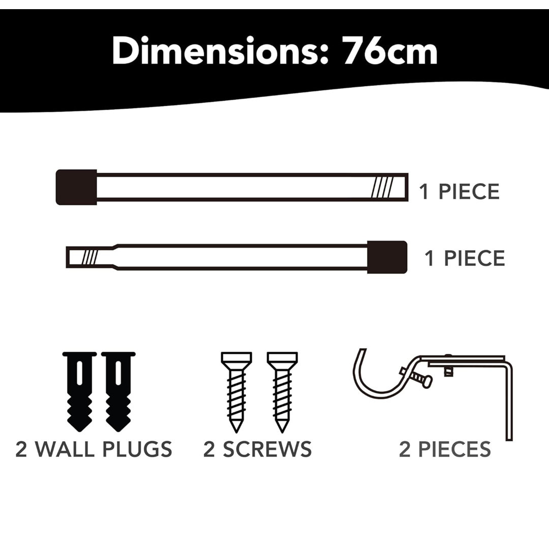 76cm Straight Tension Shower Curtain Rod & Hook Set