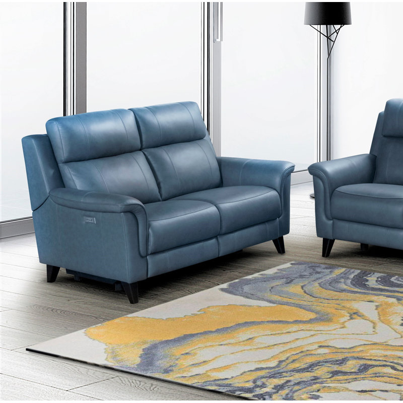 Neabsco 63'' Upholstered Power Reclining Loveseat, Masen Bluegray Leather Match