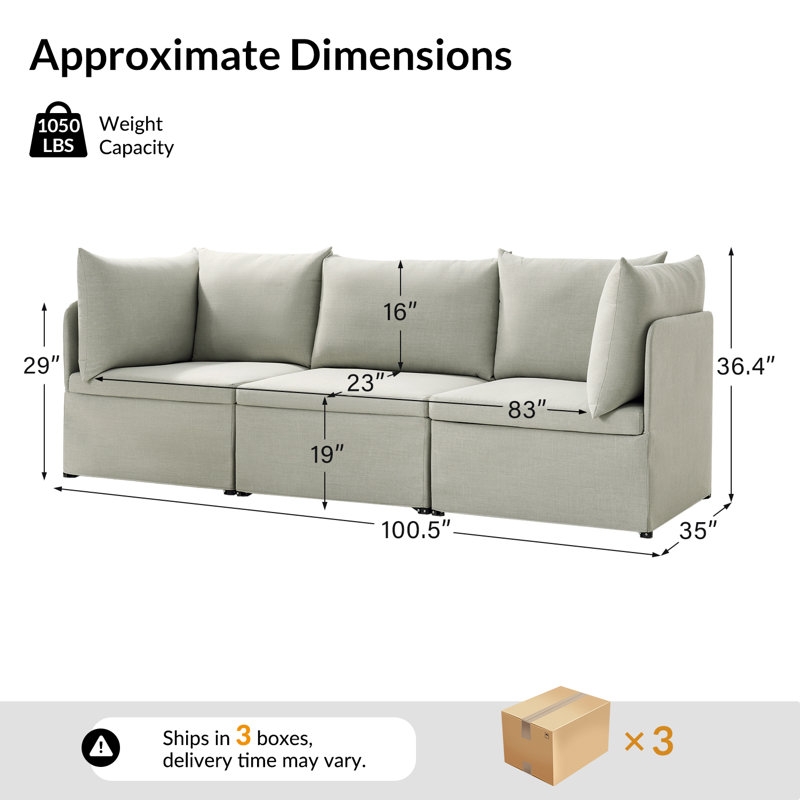Irene Outdoor Modular Sofa Set Foldable & Portable Patio Sofa With Removable Cushions, Ash