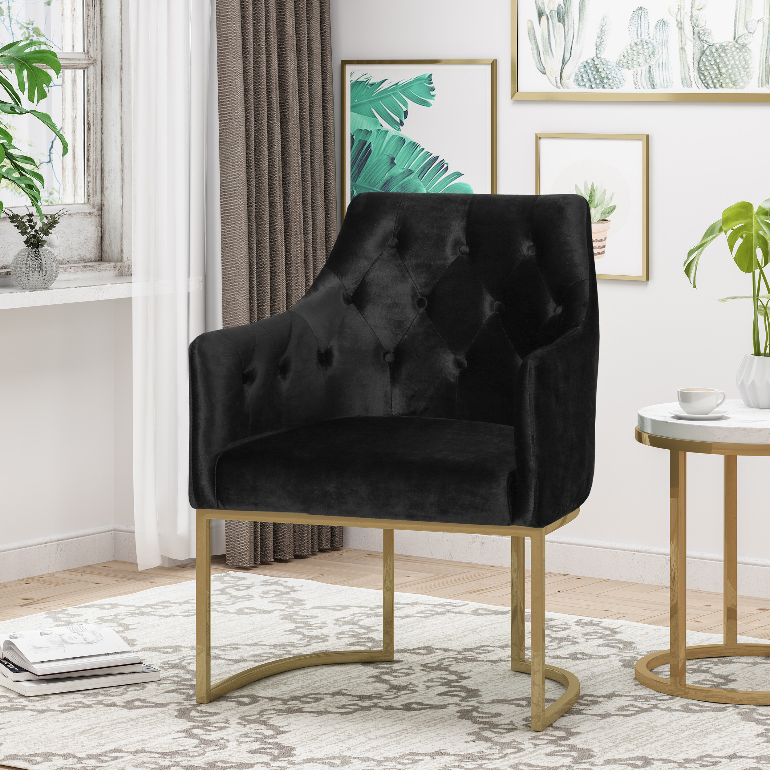 Poynor modern tufted glam accent outlet armchair