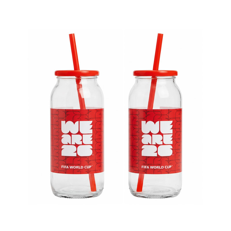 Ensemble de 2 suppers en verre 16 oz. avec couvercle en plastique et paille