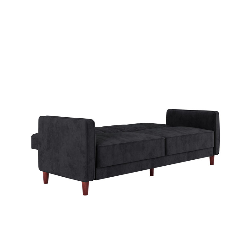 Perdue 81.5" Velvet Square Arm Convertible Sofa, Black Velvet