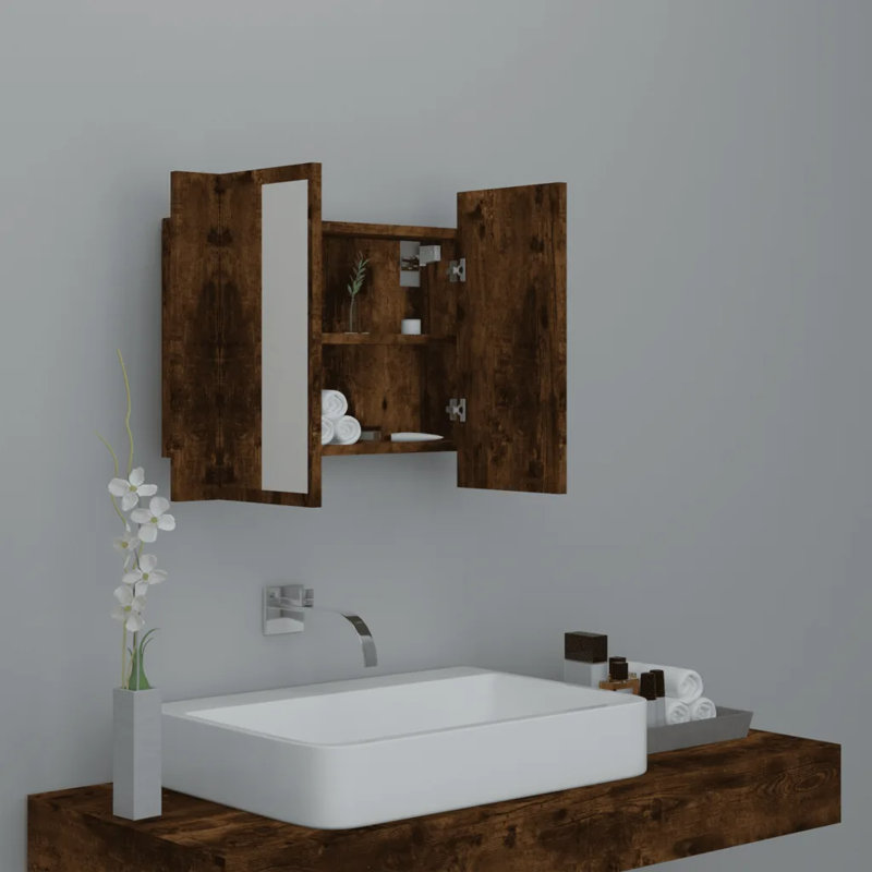 Alphee 60mm W 45mm H Recessed Frameless Medicine Cabinet Mirror 1 Fixed, Smoked Oak