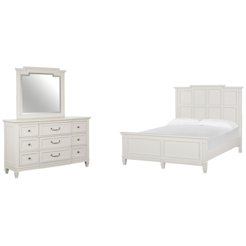 Commode avec tiroir à panneau et miroir de paysage Murtagh, 3 Pcs: Bed, Dresser, Mirror, Grand