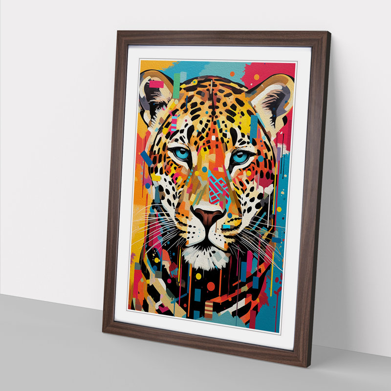Leopard Constructivism - Single Picture Frame Print on Wood, Walnut, 46cm H x 34cm W x 2cm D