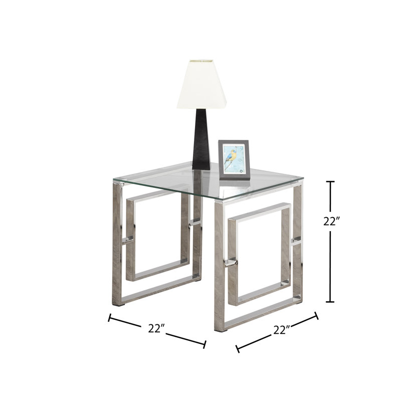 Table de bout en verre moderne avec structure en métal chromé, table de salon en verre trempé Art déco