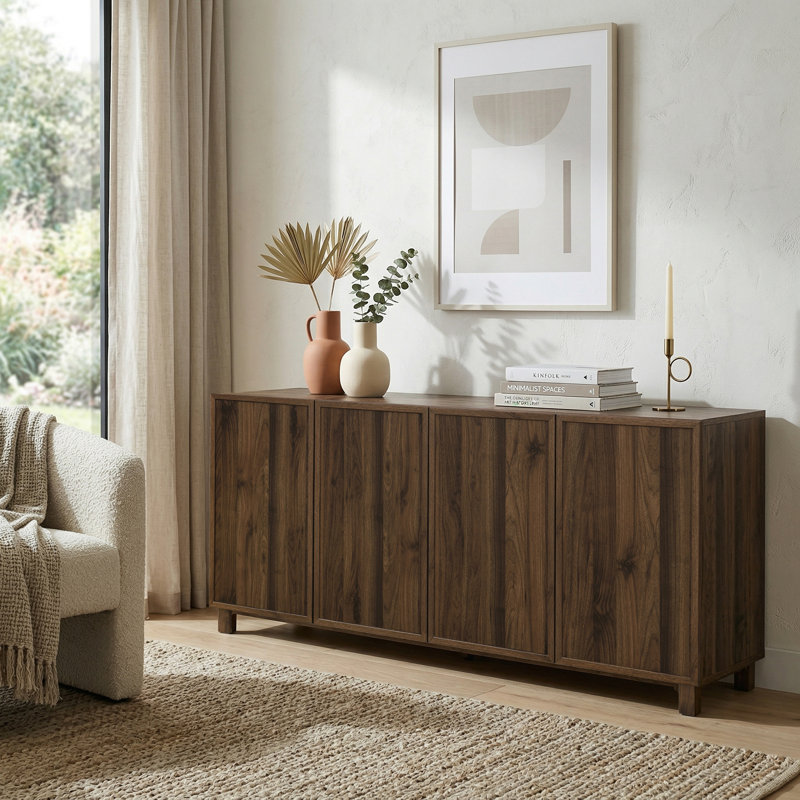 Beatriz 63" Wide 4-Door Sideboard Cabinet, Walnut