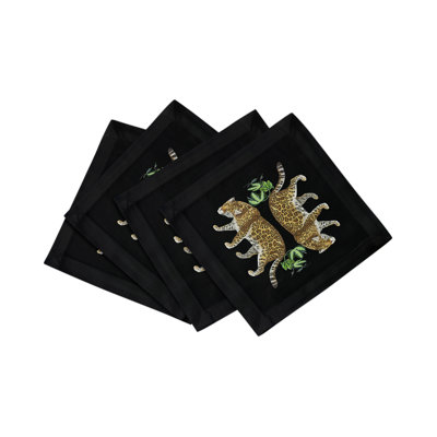 Leopard Seeing Double Cotton Sateen Cocktail Napkins