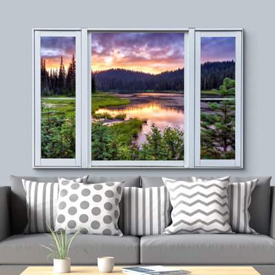 Fenêtre de paysage «Window View Colorado Sunset Mountain Range Forest Nature Scenic Landscape» sur toile