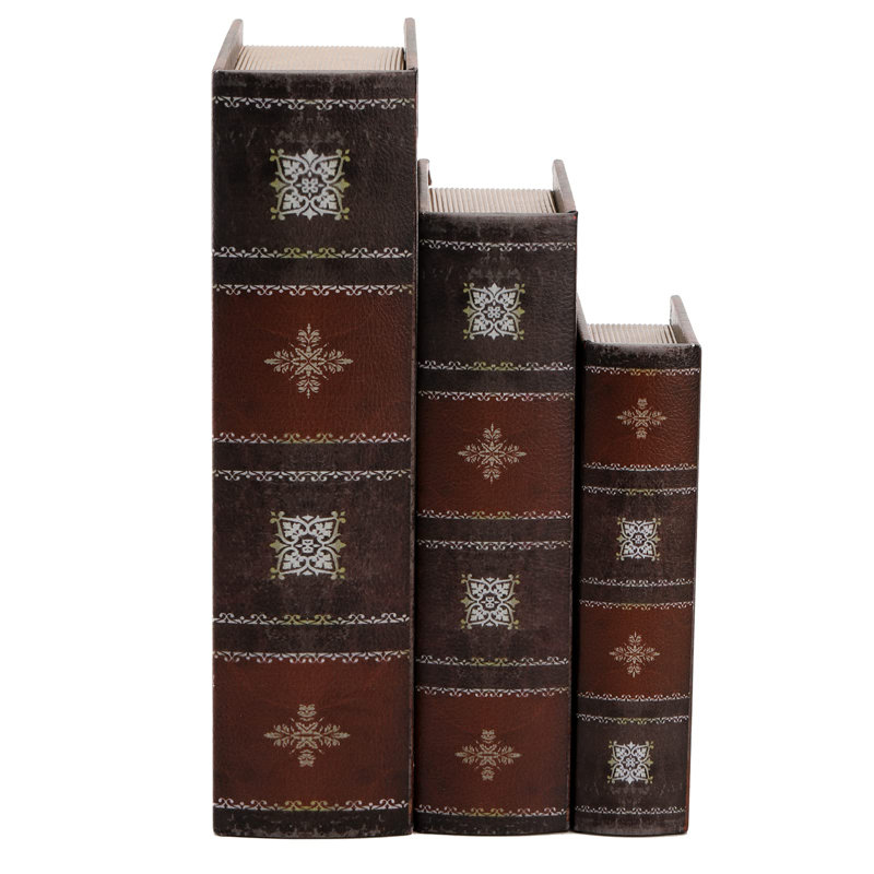 Vintage Floral Pattern Wooden Decorative Book Boxes Set of 3