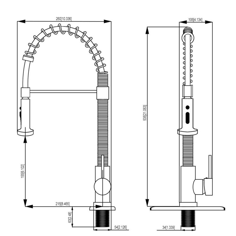 Robinet de cuisine rétractable à poignée simple avec douchette extractible en nickel brossé