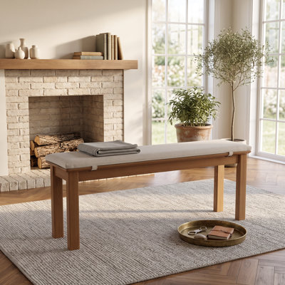Solid Wood Dining Bench with Removable Linen Cushion