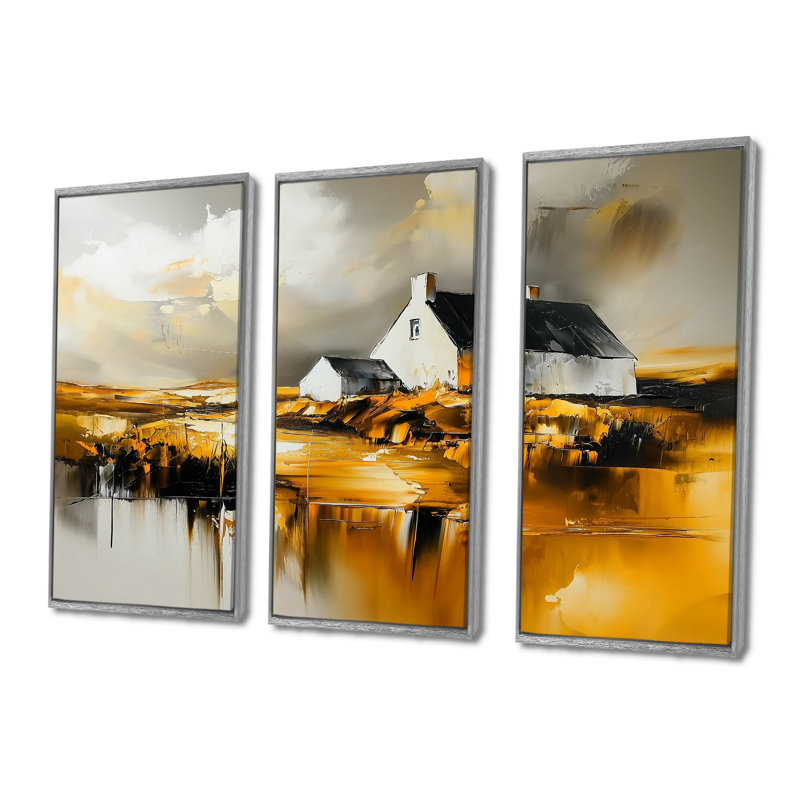 «Ireland Farmhouse S», impression d'art mural en Irlande, Toile argentée avec cadre flottant, H 40 po x l 60 po x P 1 po
