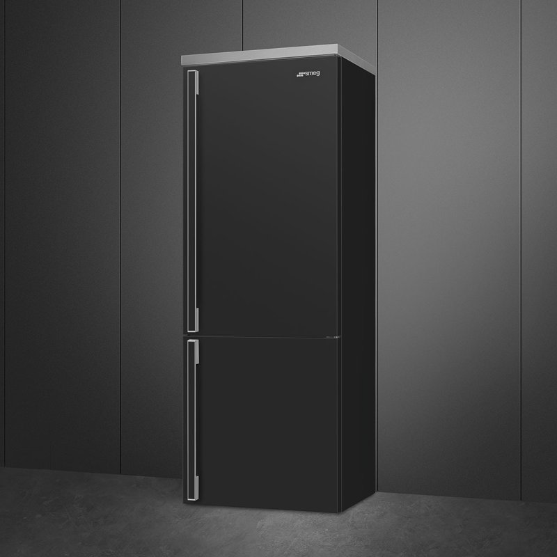 SMEG Portofino 27.7" Bottom Freezer Refrigerator 16.26 cu. ft., Matte Black, Left Handed