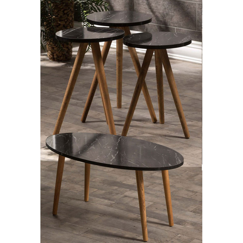 Jadyn Living Room Table Set, Black Marble