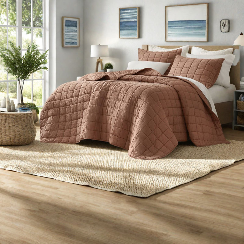 Ensemble de literie en lin 3 pièces de qualité supérieure, courtepointe respirante et taies décoratives pour chambres à coucher modernes