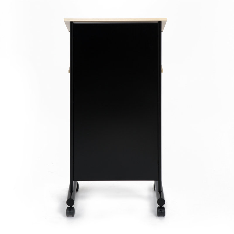 Beech and Black Metal Standing Desk with Wheels and Shelves