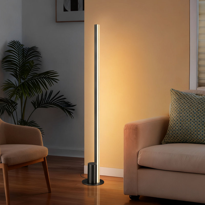 Eliette 55" Modern LED Column Corner Floor Lamp, 4-Levels Dimmable Touch Control Standing Lamp with Satin Dark-grey Finish for Living Room, Bedroom, Home Office