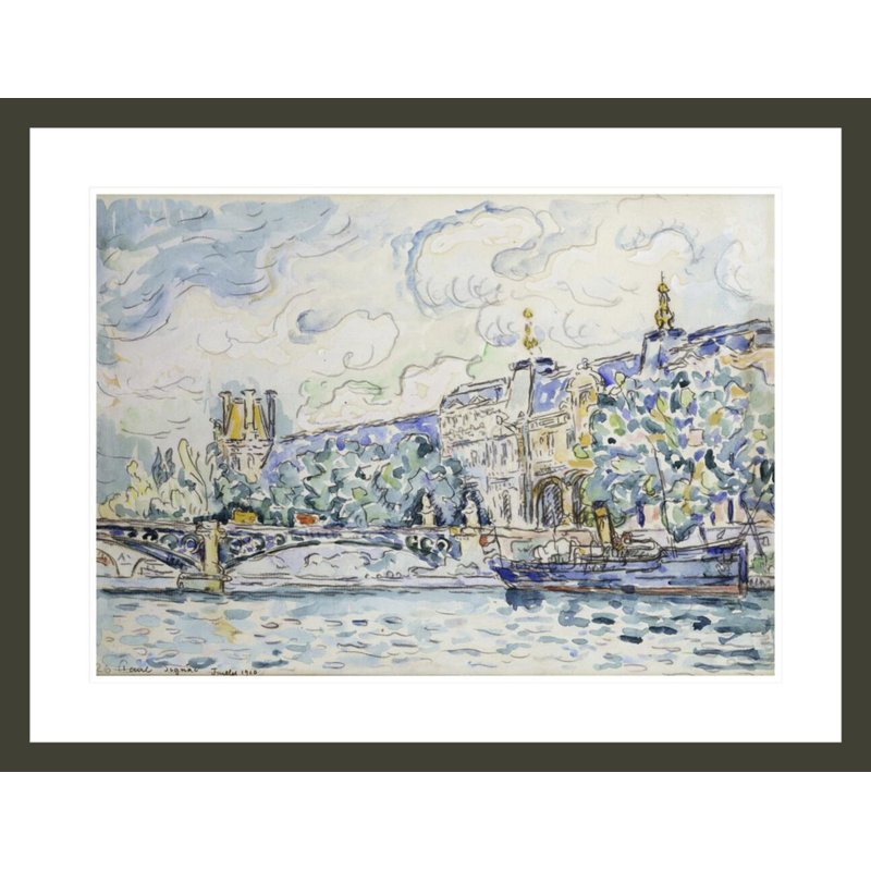 Le Palais du Louvre par Paul Signac - Estampe numérique encadrée, H 22,83 po x l 29,5 po