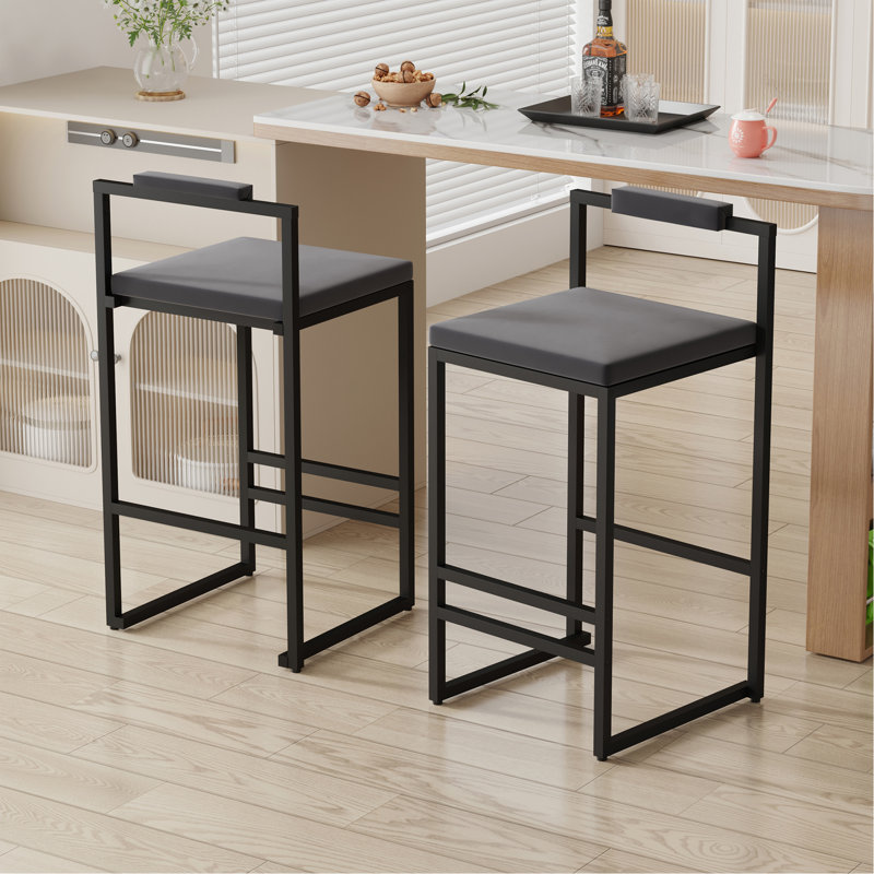 Tabourets de bar rembourrés de velours à hauteur de comptoir pour îlot de cuisine, ensemble de 2 chaises de salle à manger modernes avec repose-pieds et dossier (noir et gris)