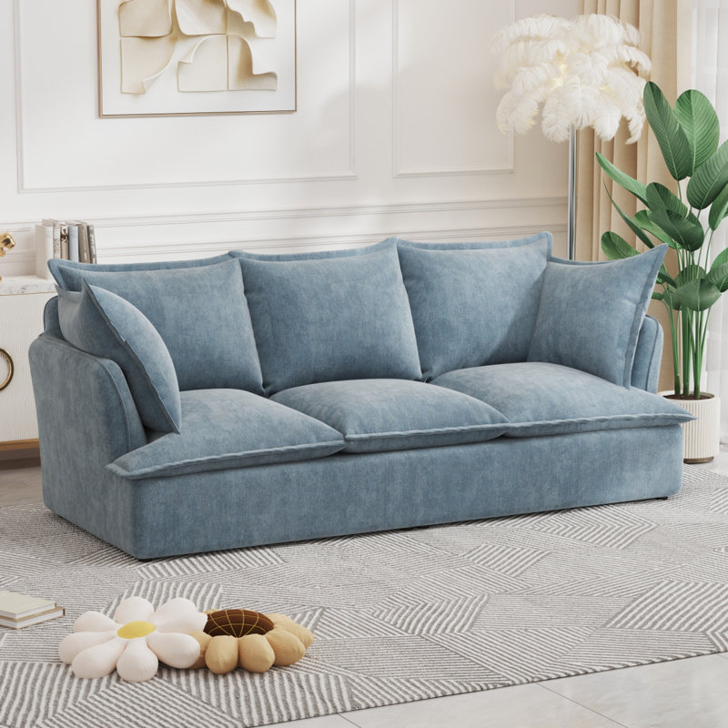 Canapé moderne à 3 places Cloud, siège profond avec 2 coussins de bureau, Bleu