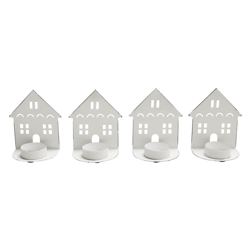 Festive Finds Tealight Holder House Set of 4 4.5x3.75x2.25, Antique White