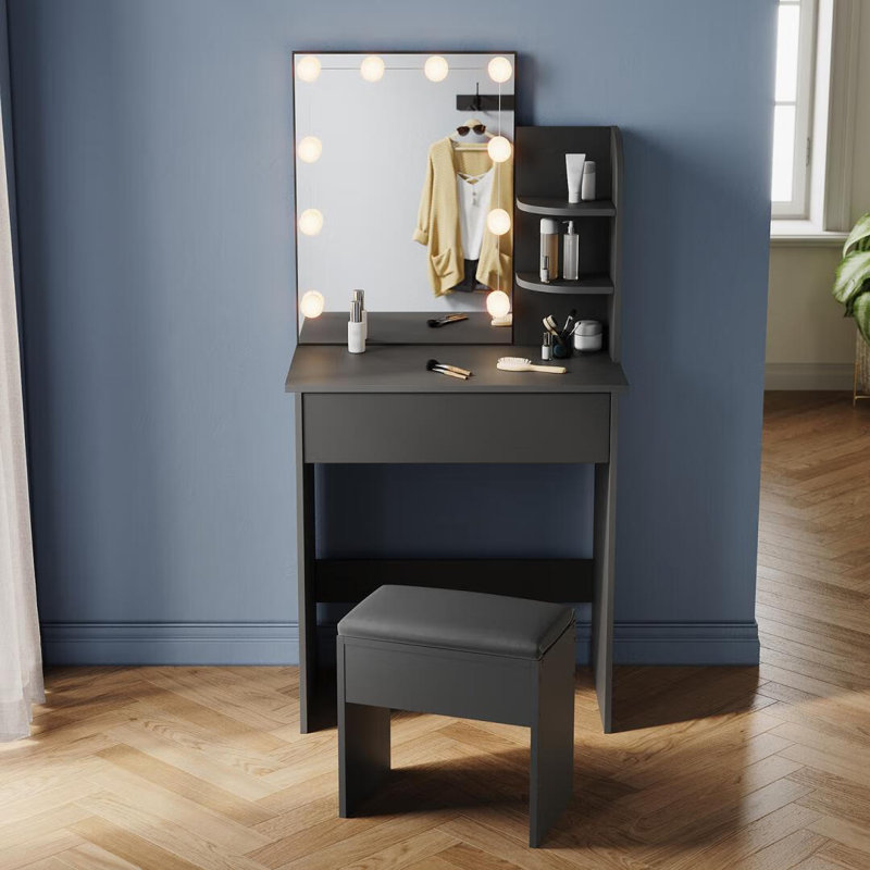 Samire Dressing Table with Mirror, Black