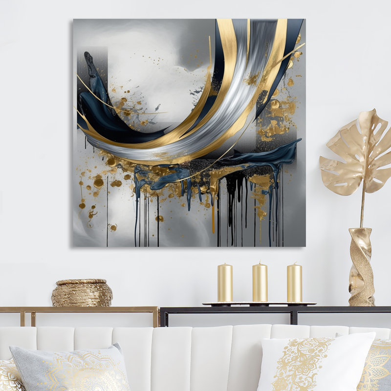 Abstract Golden Grey II - Metal Abstract Wall Decor, Modern Metal wall art print, 16" H x 16" W x 1" D