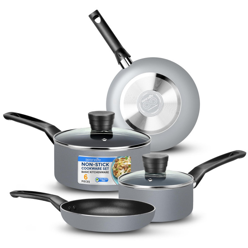 6 - Piece Non-Stick Aluminum Cookware Set, Gray