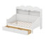 Lit de jour simple avec tiroirs de rangement et tête de lit bibliothèque, structure de lit de jour en bois avec tablettes, canapé-lit rétro-1900414648