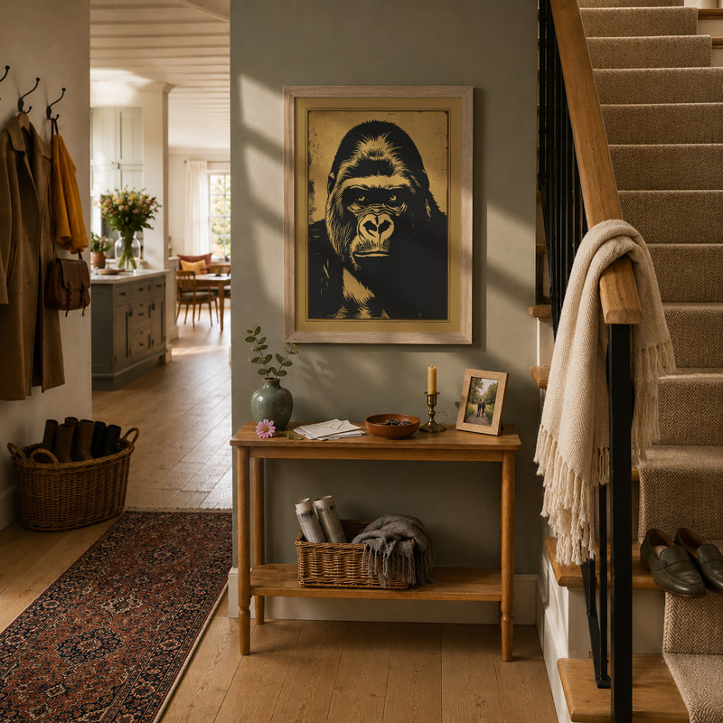 Gorilla Stare Rustic - Framed Print, Oak, A4 - 29.7 x 21.0 cm
