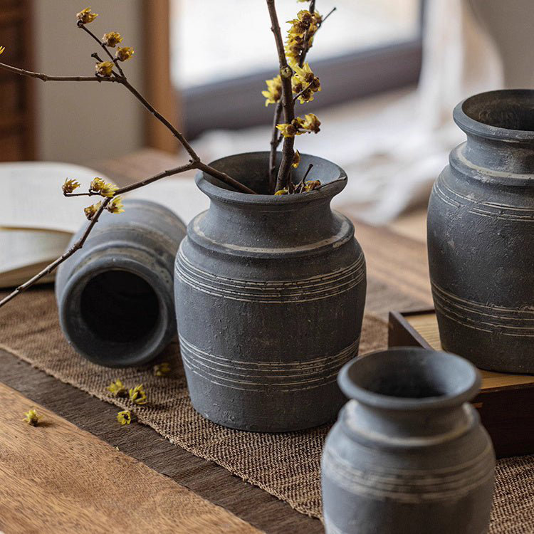 Handmade Gray Clay Pottery Vase, 7.8" H x 4.7" W x 5.1" D