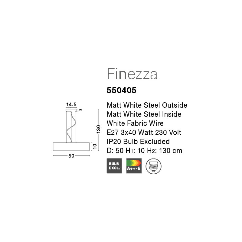 Finezza 3 - Light Drum Pendant, White