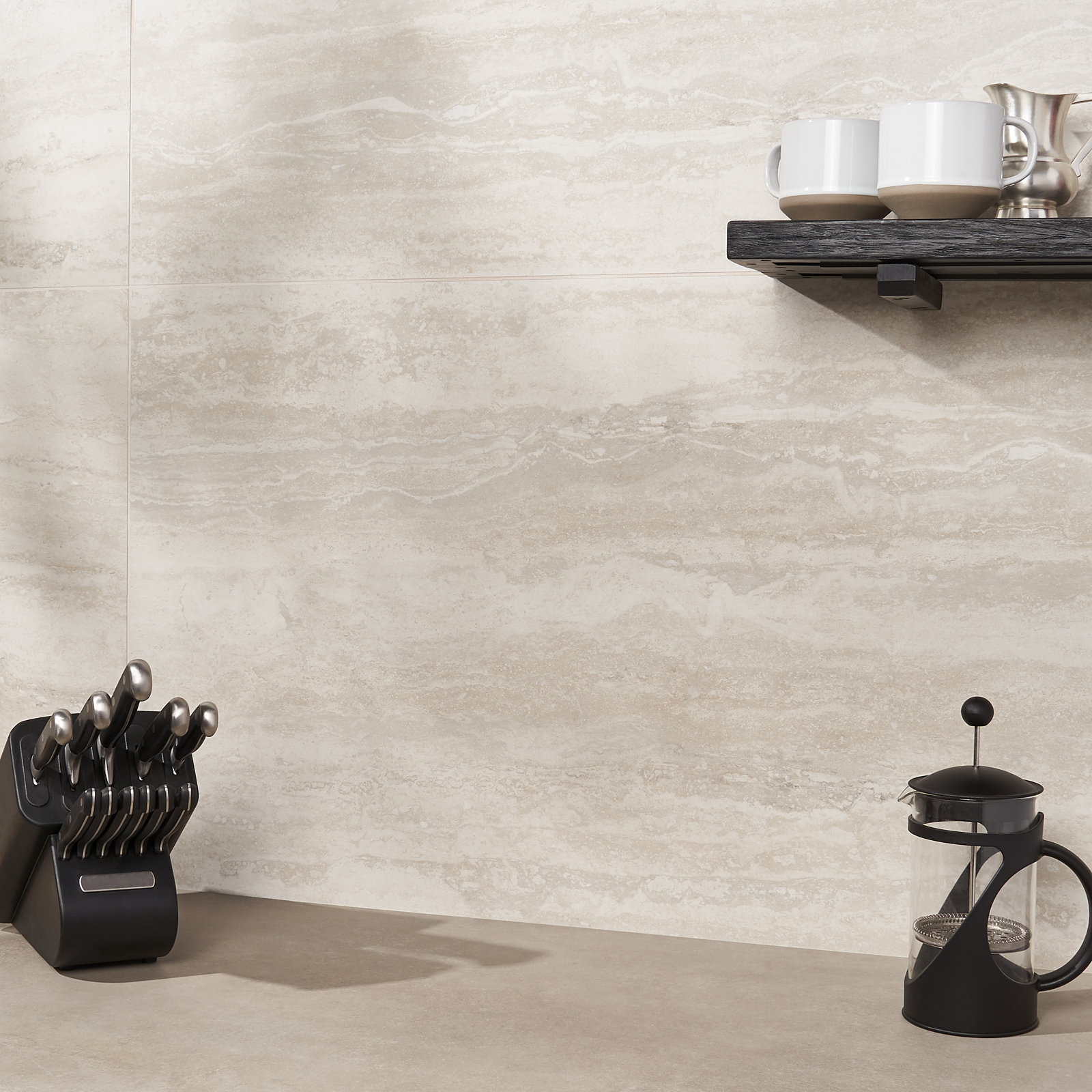 Core Travertine 24" x 48" Porcelain Stone Look Wall & Floor Tile, Cream