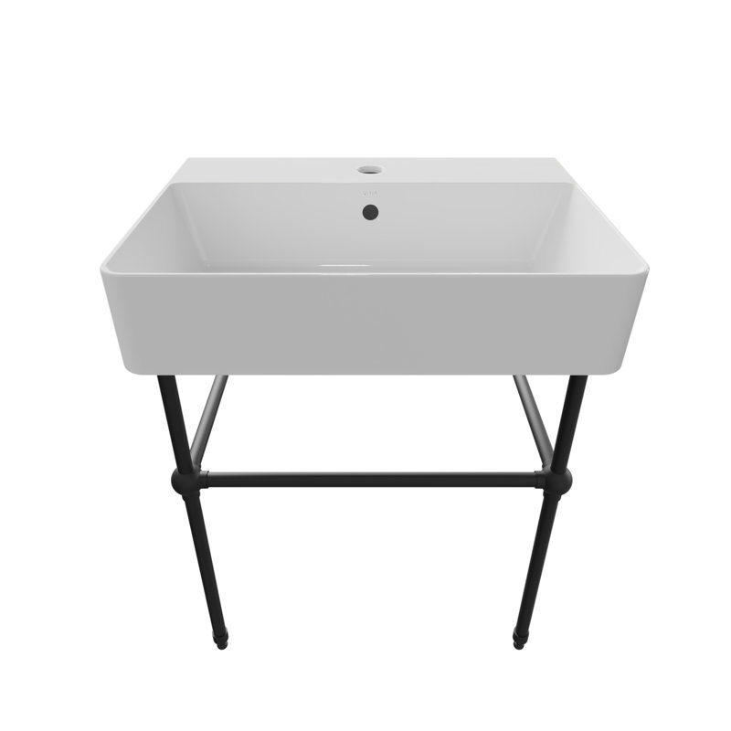 Lavabo de salle de bain console rectangulaire avec trop-plein Nuo 2, Blanc / noir