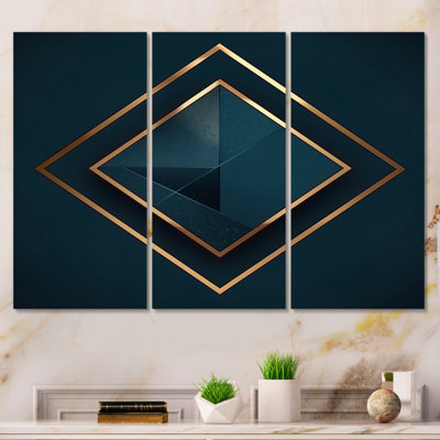 Rétro géométrie de diamant en bleu et or sur toile, 3 pièces