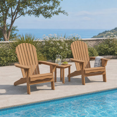 Weather-Resistant Folding Adirondack Chairs, Set of 2 Natural Wood Patio Chairs