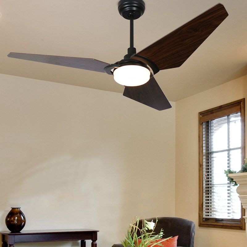 56'' Ceiling Fan with LED Lights, Black, Dark Walnut