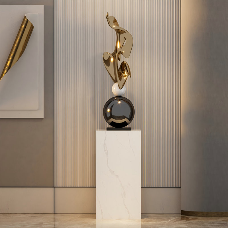 Sculpture géométrique moderne 62,99 ", Blanc / Doré / Noir