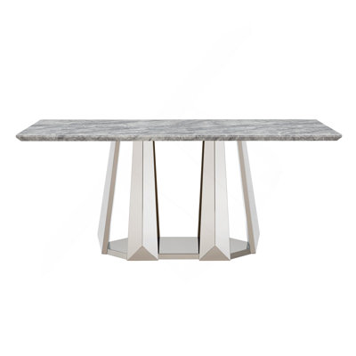 Marble Dining Table For 6 People, 70'' Rectangle Faux Marble Dining Table With Mirrored Finish Stainless Steel Base, Modern Large Size Marble Kitchen