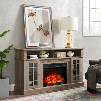 Meuble télé moderne avec foyer de 23 po pour téléviseur de 65 po ou moins - gris, l 58,25 po x P 15,75 po x H 32 po