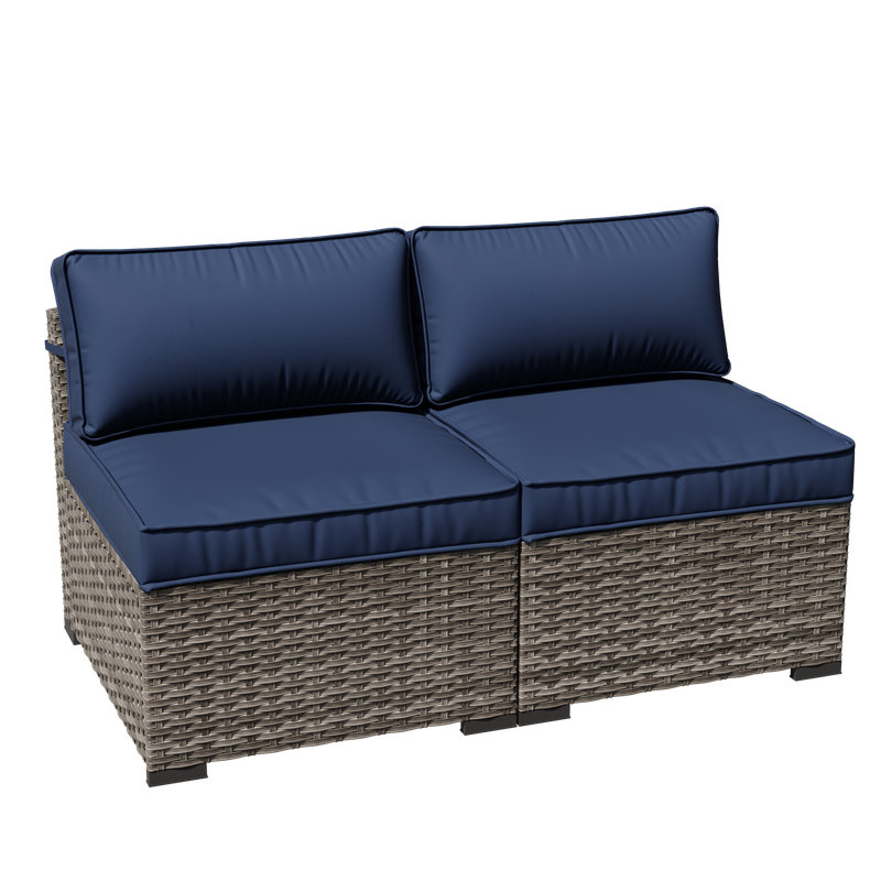 2-Person Outdoor Wicker Armless Corner Chair with Cushions, Blue