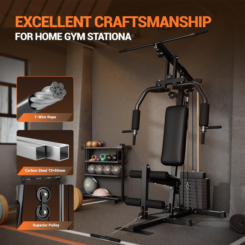 Multifonctionnel station de gymnastique à domicile - Pile de 100 lb, appareil de musculation pour tout le corps avec abattement LAT, presse à la poitrine, extension des jambes